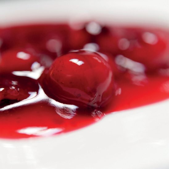 Glossy cherry sauce topping