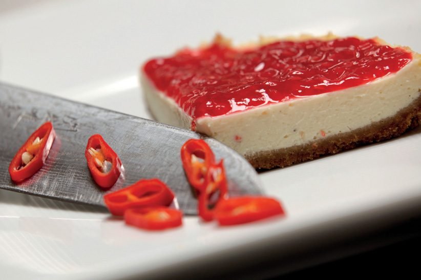 Cheesecake with Chilli, Goat Cheese & Raspberries